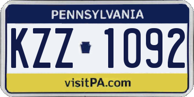 PA license plate KZZ1092