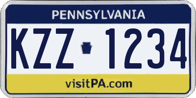 PA license plate KZZ1234