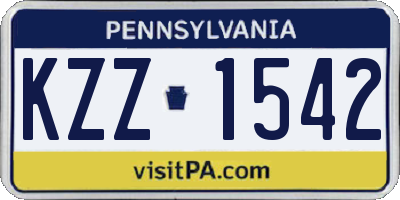 PA license plate KZZ1542
