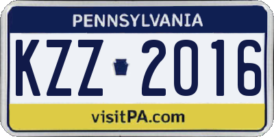 PA license plate KZZ2016