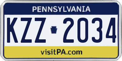 PA license plate KZZ2034