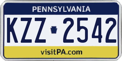 PA license plate KZZ2542