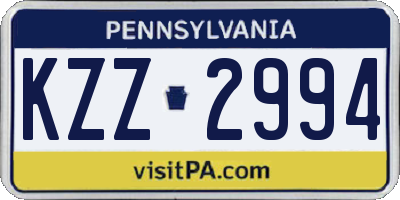 PA license plate KZZ2994