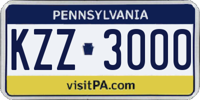 PA license plate KZZ3000