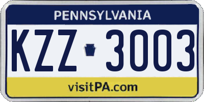 PA license plate KZZ3003