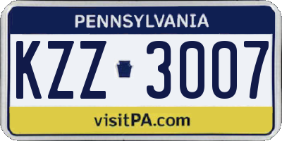 PA license plate KZZ3007