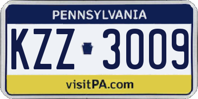 PA license plate KZZ3009