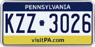 PA license plate KZZ3026
