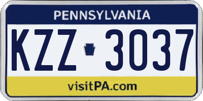 PA license plate KZZ3037