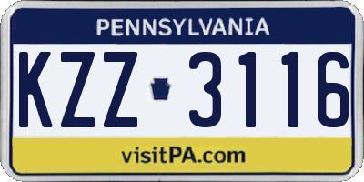 PA license plate KZZ3116