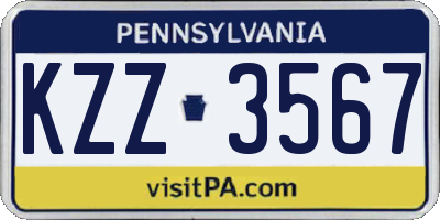 PA license plate KZZ3567