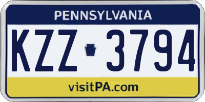 PA license plate KZZ3794