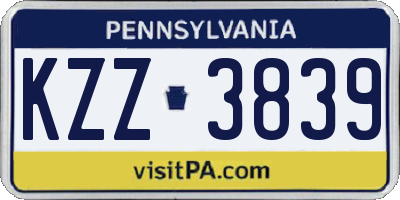 PA license plate KZZ3839