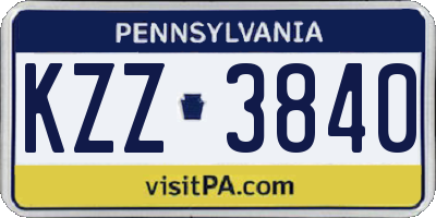 PA license plate KZZ3840