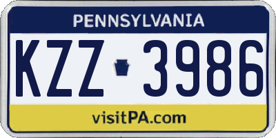 PA license plate KZZ3986