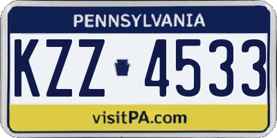PA license plate KZZ4533