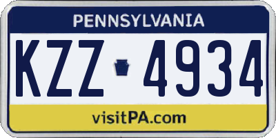 PA license plate KZZ4934