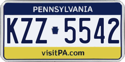 PA license plate KZZ5542