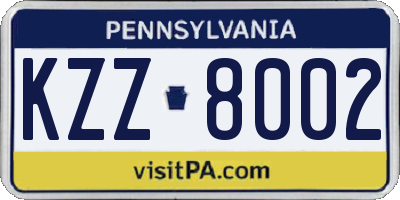 PA license plate KZZ8002