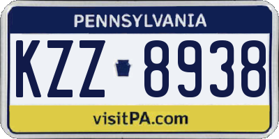 PA license plate KZZ8938