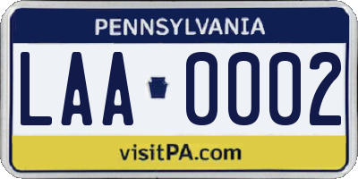 PA license plate LAA0002