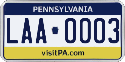 PA license plate LAA0003