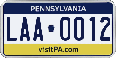 PA license plate LAA0012
