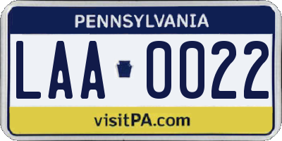 PA license plate LAA0022
