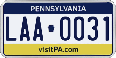 PA license plate LAA0031
