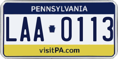 PA license plate LAA0113