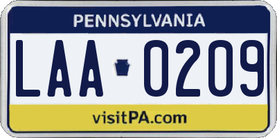 PA license plate LAA0209