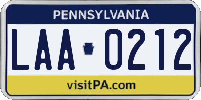 PA license plate LAA0212