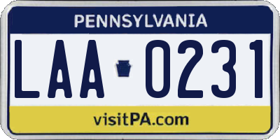 PA license plate LAA0231