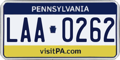 PA license plate LAA0262