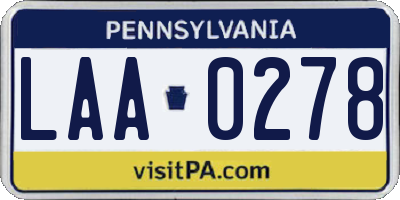 PA license plate LAA0278