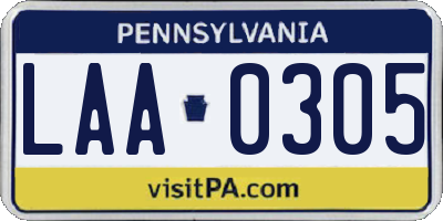 PA license plate LAA0305
