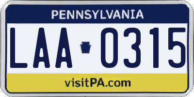 PA license plate LAA0315