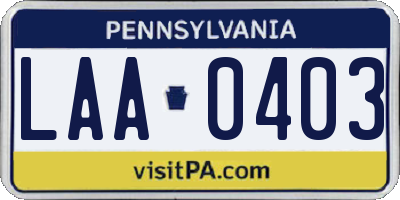 PA license plate LAA0403