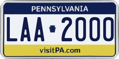 PA license plate LAA2000