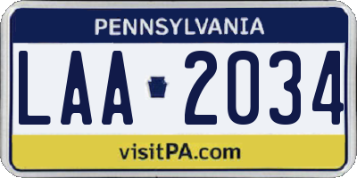 PA license plate LAA2034