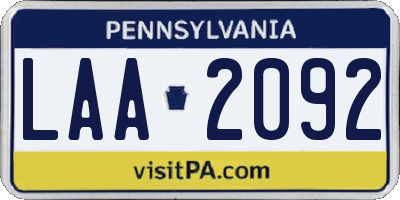 PA license plate LAA2092