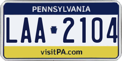 PA license plate LAA2104