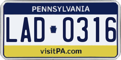 PA license plate LAD0316