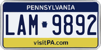 PA license plate LAM9892