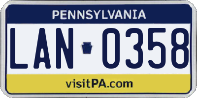 PA license plate LAN0358