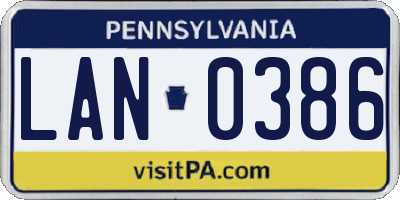 PA license plate LAN0386