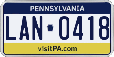 PA license plate LAN0418