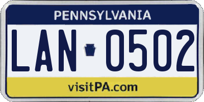 PA license plate LAN0502