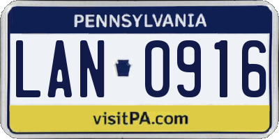 PA license plate LAN0916