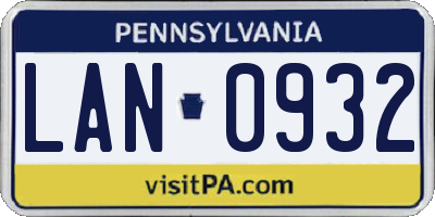 PA license plate LAN0932